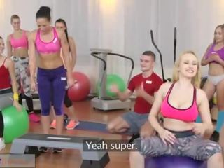 Fitness Rooms Big boobs babes suck and fuck teachers dick before orgasm