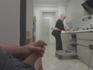 Religious Arab Stepmom Caught Stepson jerking off then Gets Her Tight Ass Fucked&period;